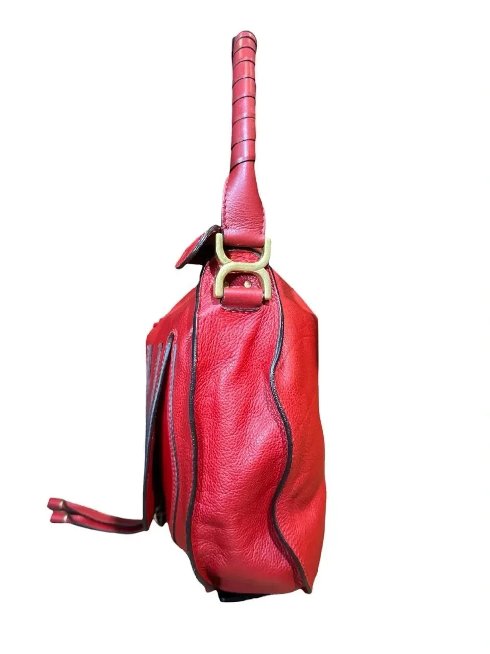 Chloe Red Leather Marcie Saddle Hobo Bag Auth